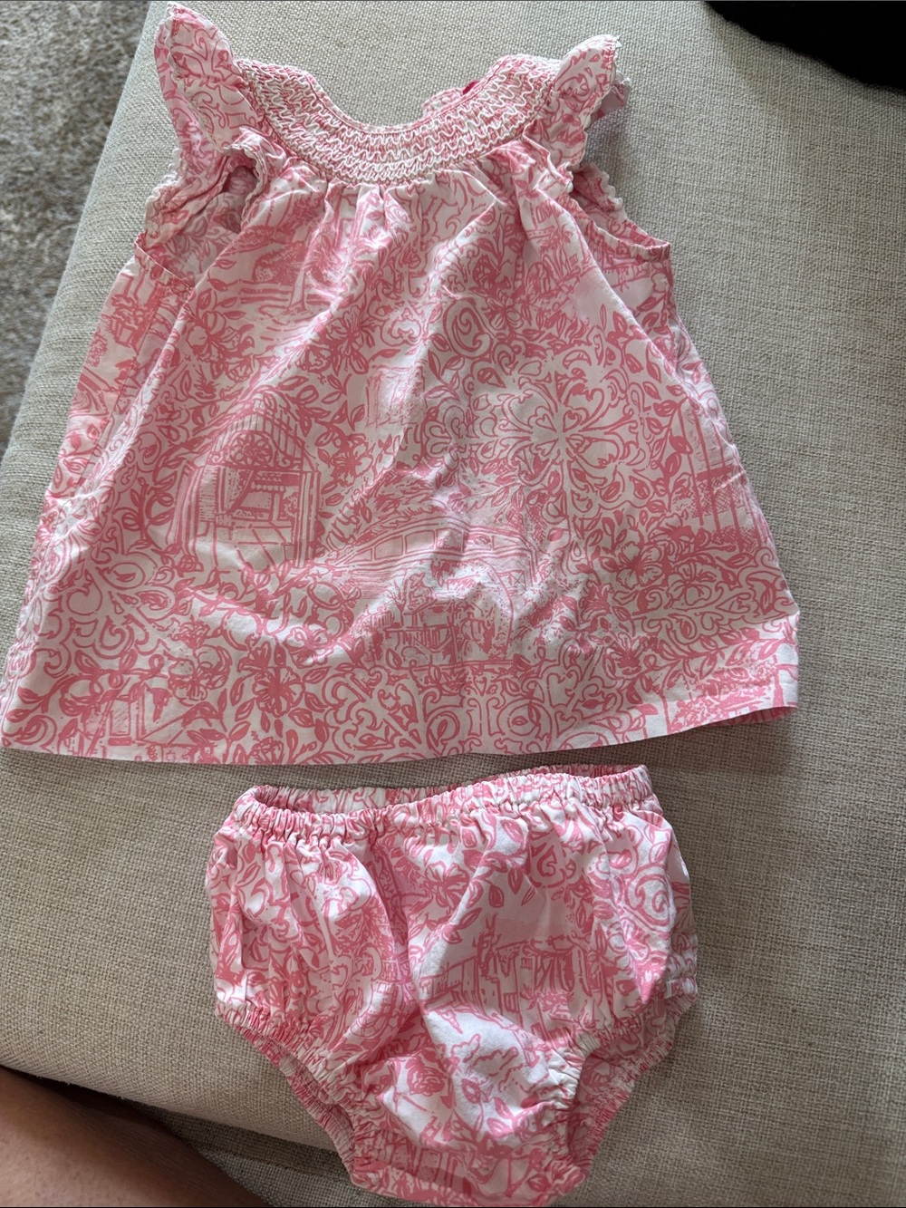 Lilly Pulitzer Pink Printed Smocked Top & Bloomers (6-12 month)